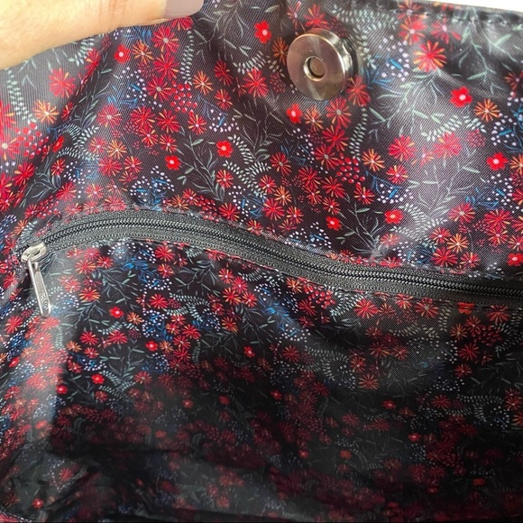 Matilda Jane Floral Heartstrings Tote Easy Clean Pink & Blue Roses - Picture 3 of 10